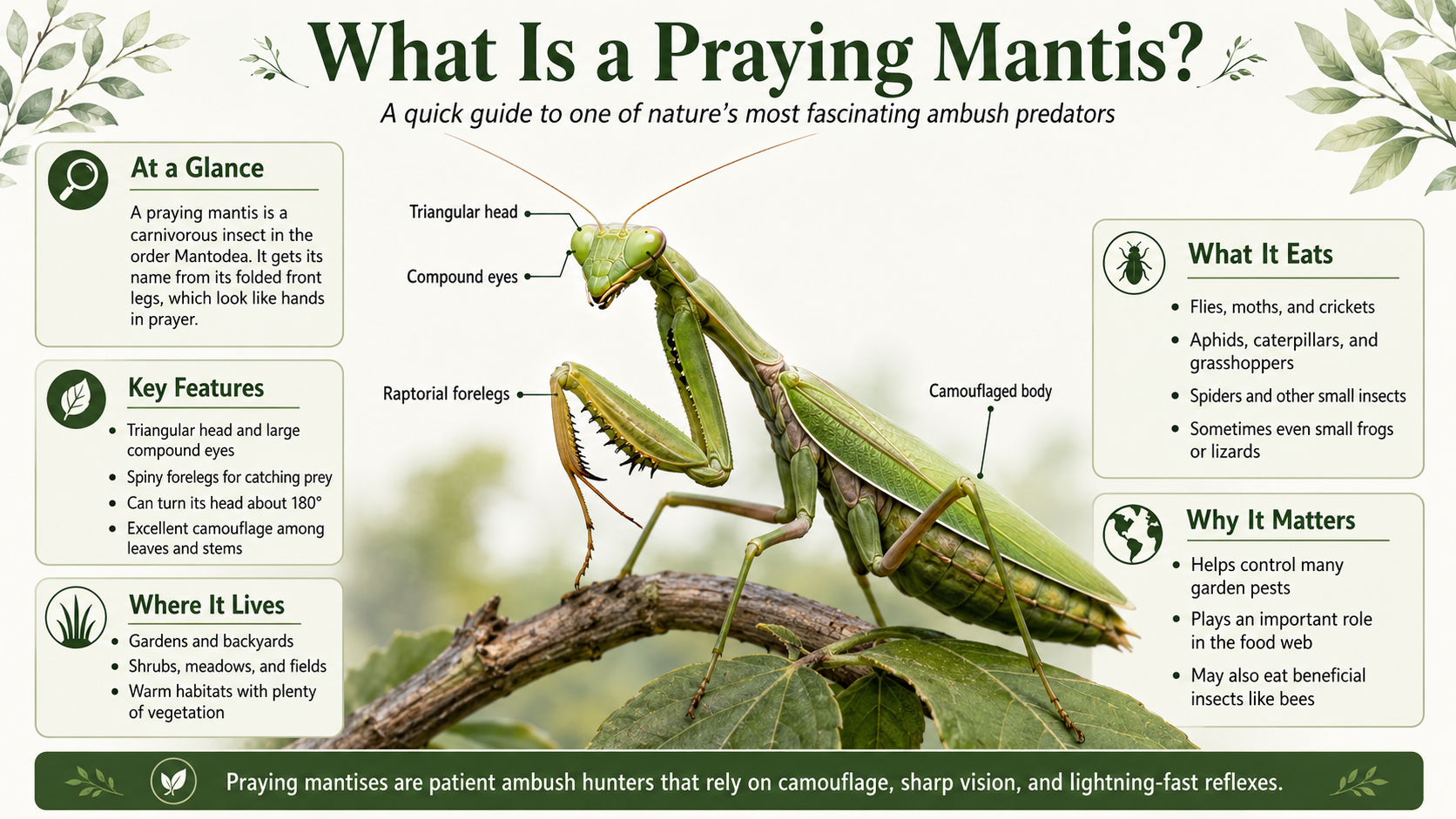 what is a praying mantis facts, habitat, diet, and garden benefits