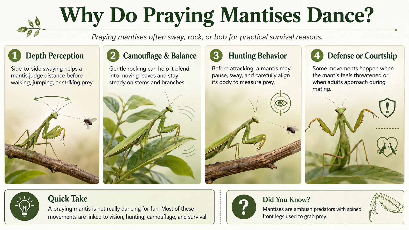 why do praying mantises dance swaying, rocking, hunting, and mantis behavior explained