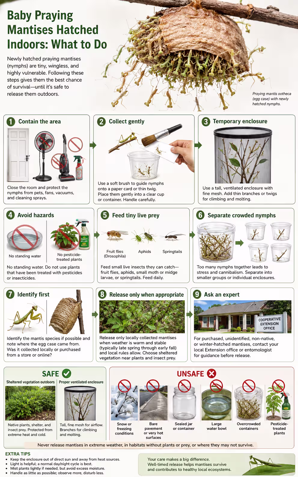 what to do with baby praying mantises indoors