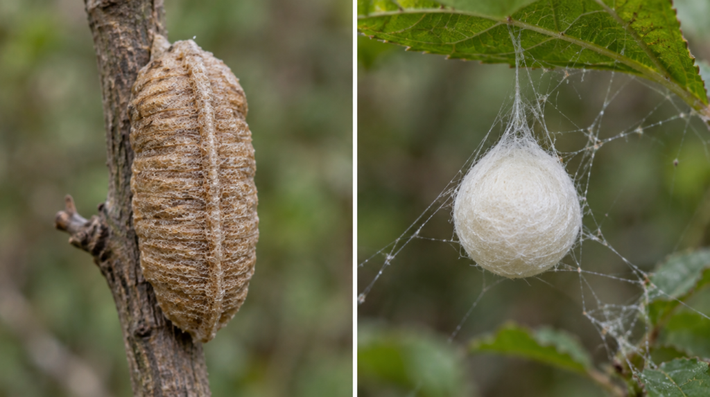 mantis ootheca vs spider egg sac comparison (1)